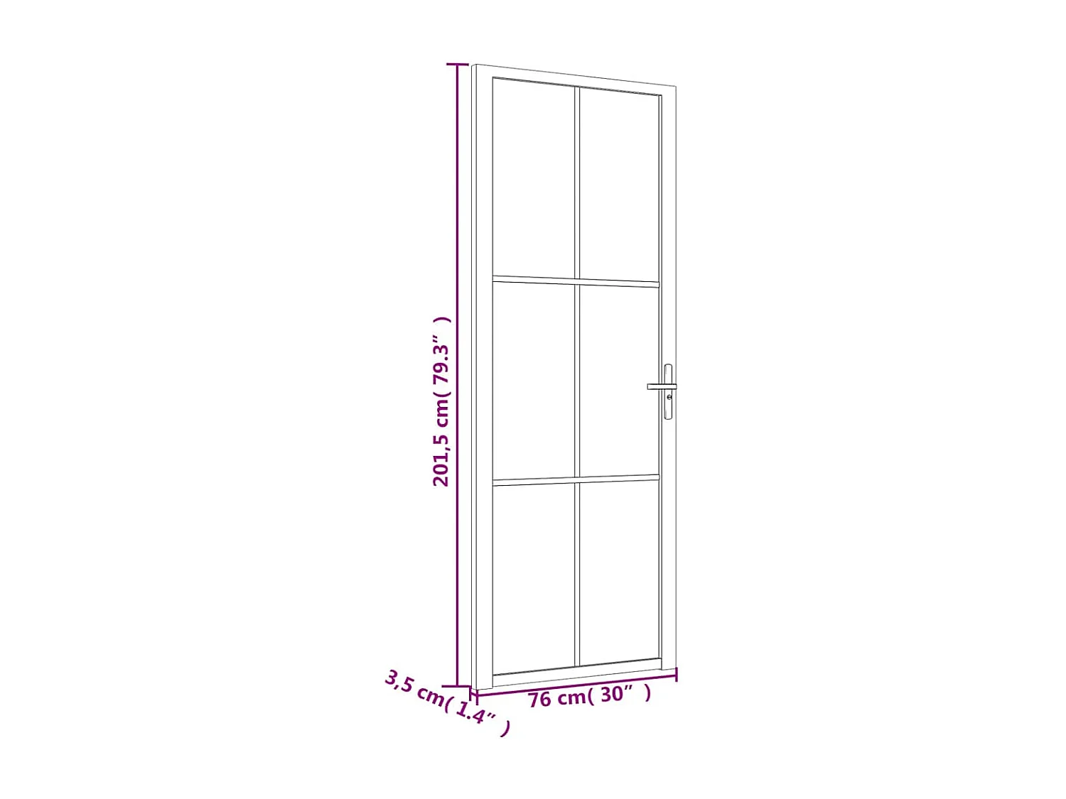 Porta interna 76x201,5 cm Vetro Nero Opaco e Alluminio