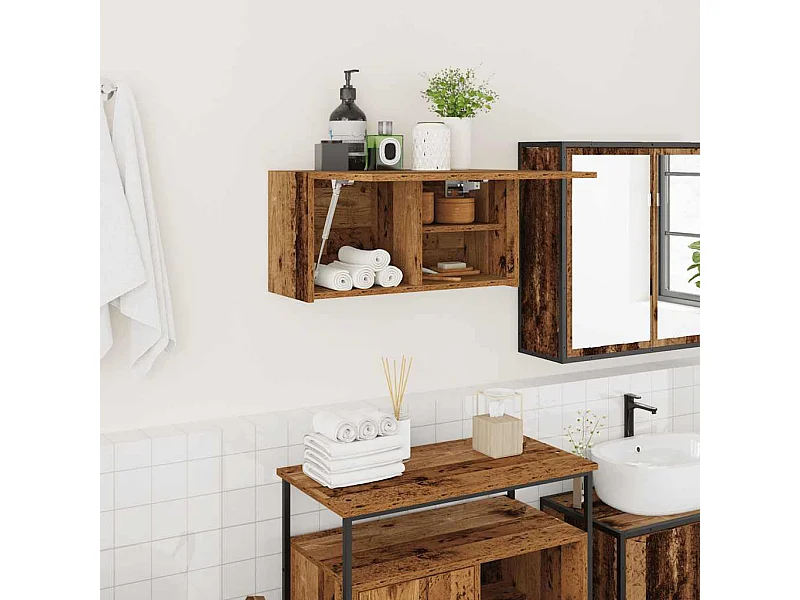 Badkamer wandkast oud hout 60x25x30 cm bewerkt hout
