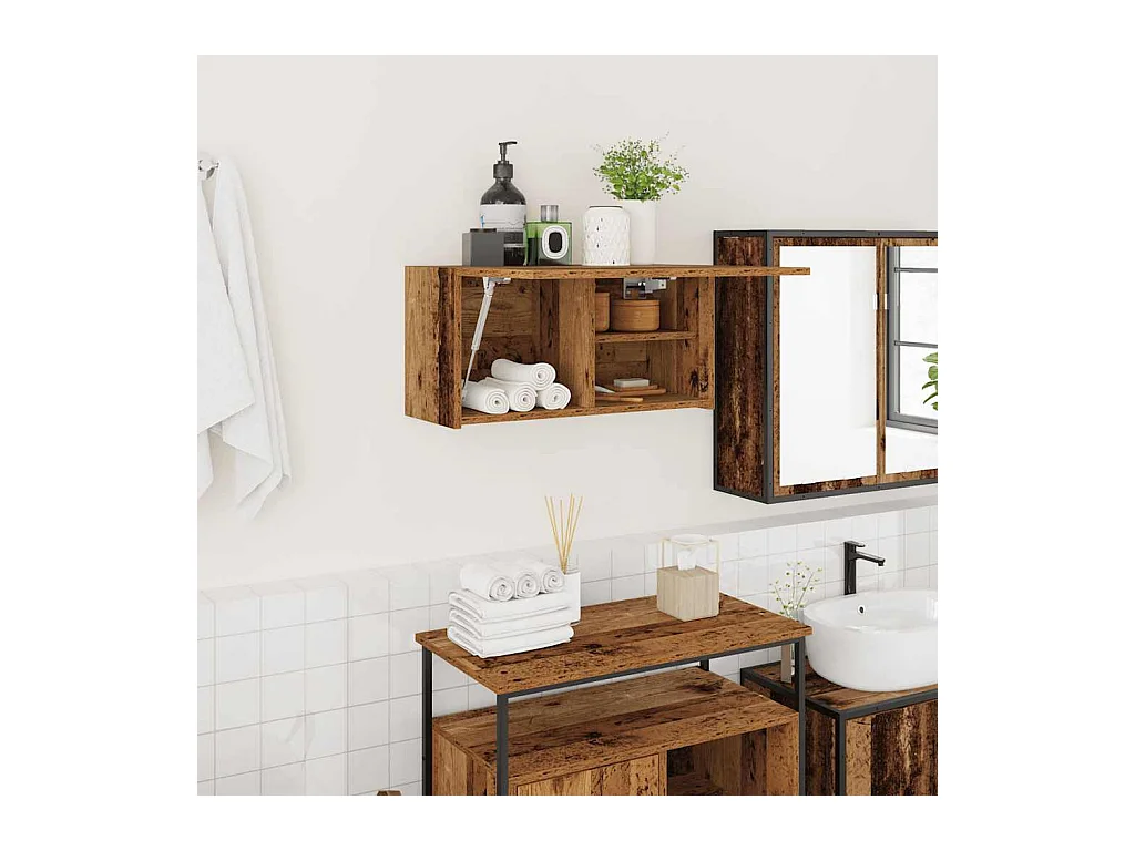 Mobiletto da bagno a muro in legno vecchio 60x25x30 cm in legno ingegnerizzato
