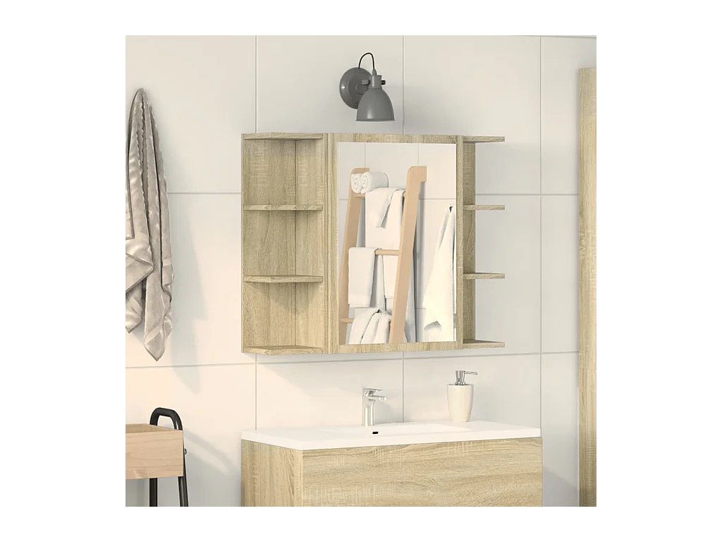 Mueble de baño con espejo roble Sonoma 80x20,5x64 cm Aglomerado