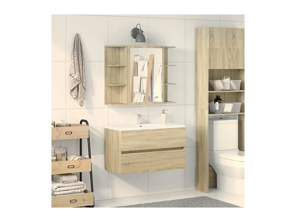 Mueble de baño con espejo roble Sonoma 80x20,5x64 cm Aglomerado