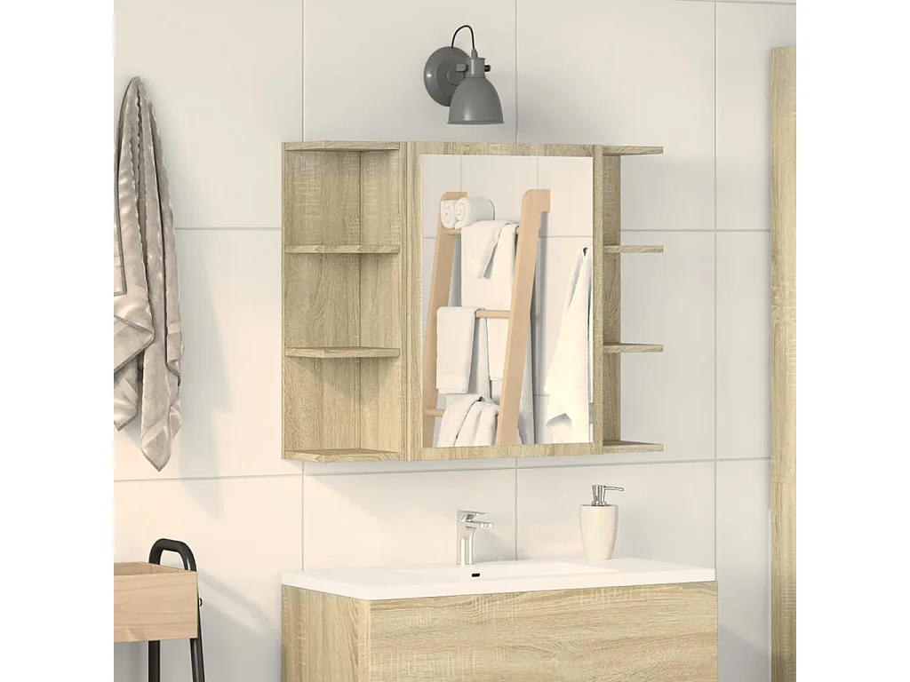 Mueble de baño con espejo roble Sonoma 80x20,5x64 cm Aglomerado