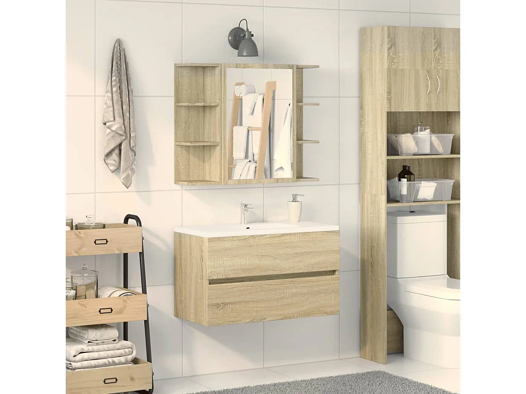 Mueble de baño con espejo roble Sonoma 80x20,5x64 cm Aglomerado