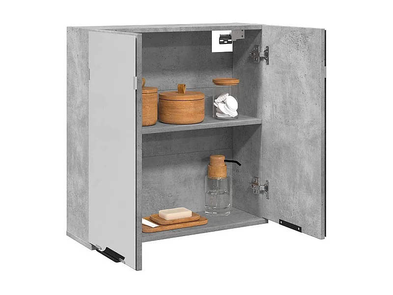 Mobiletto per bagno con specchio in legno ingegnerizzato grigio cemento