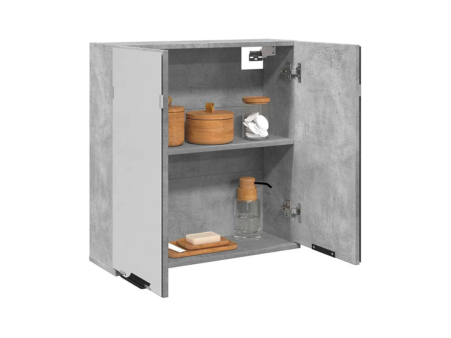 Mobiletto per bagno con specchio in legno ingegnerizzato grigio cemento