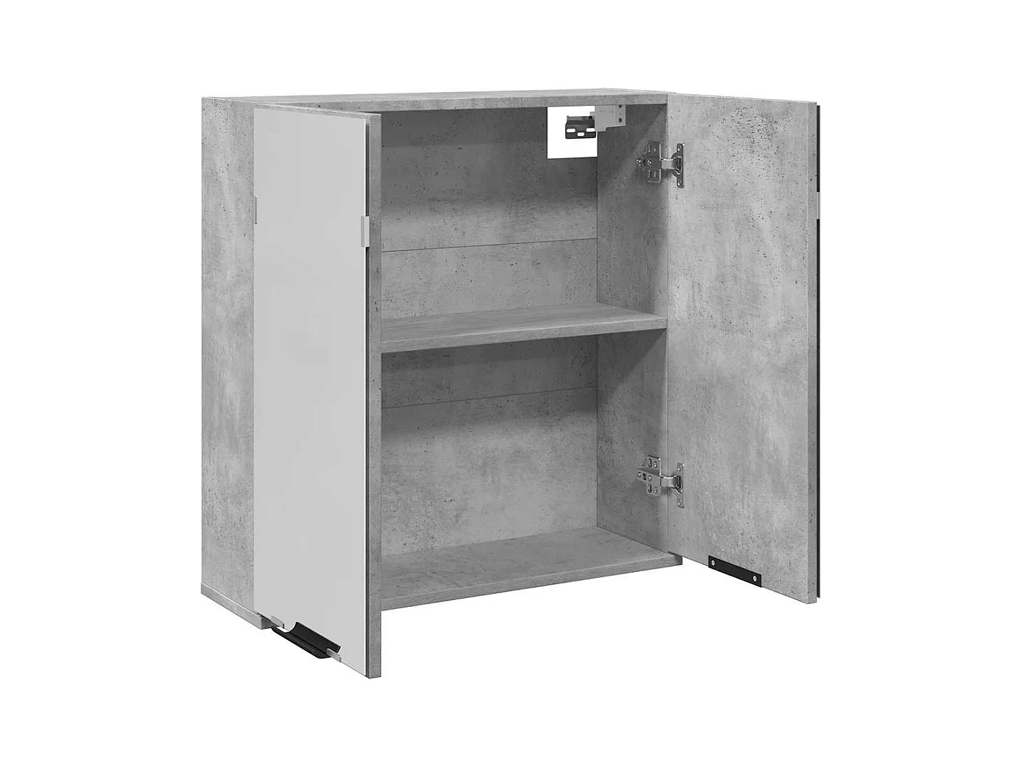 Mobiletto per bagno con specchio in legno ingegnerizzato grigio cemento