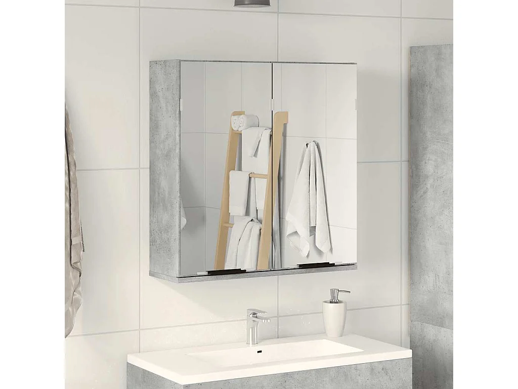 Armoire à miroir de salle de bain gris béton bois d'ingénierie