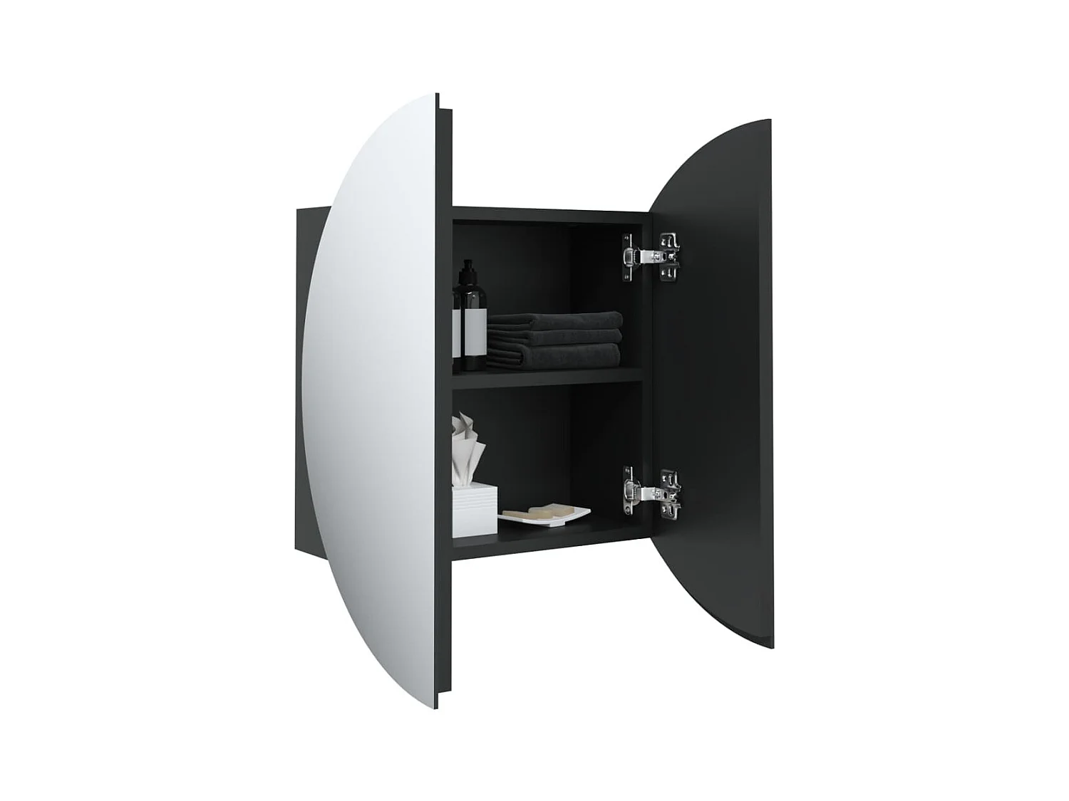 Mobiletto da bagno rotondo con specchio e luci LED, nero, 40x40x17,5 cm