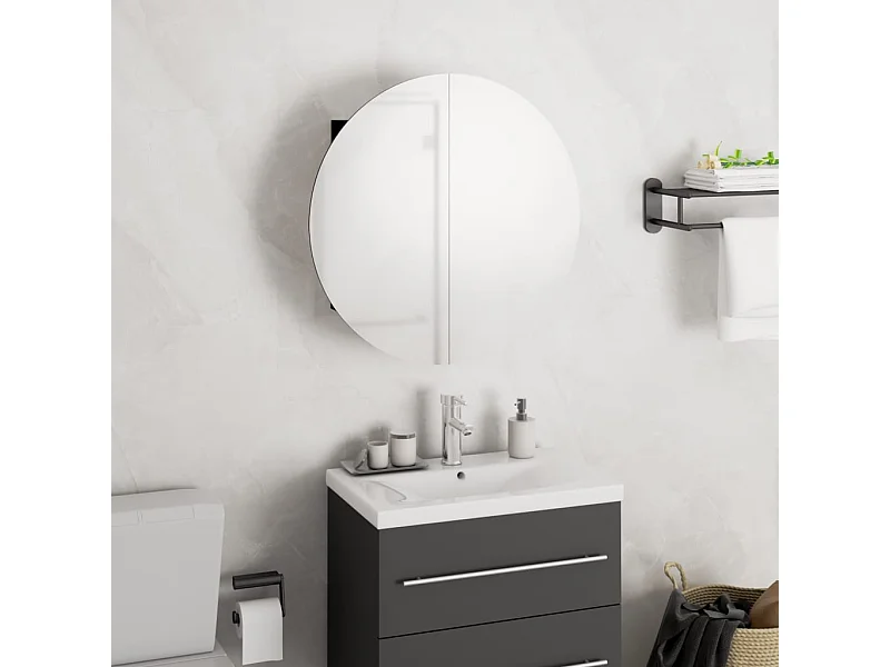 Mueble de baño redondo con espejo y luces LED, negro, 40x40x17,5 cm