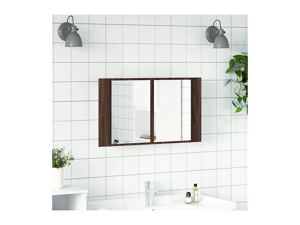Armoire à miroir à LED de bain chêne marron 80x12x45 cm
