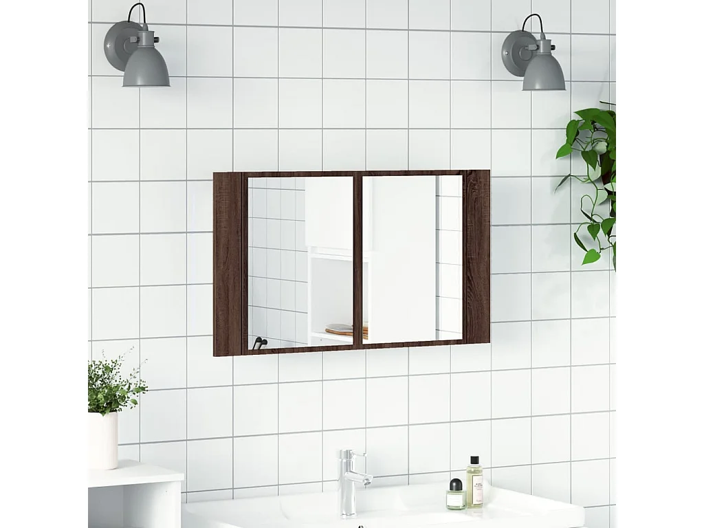 Armoire à miroir à LED de bain chêne marron 80x12x45 cm