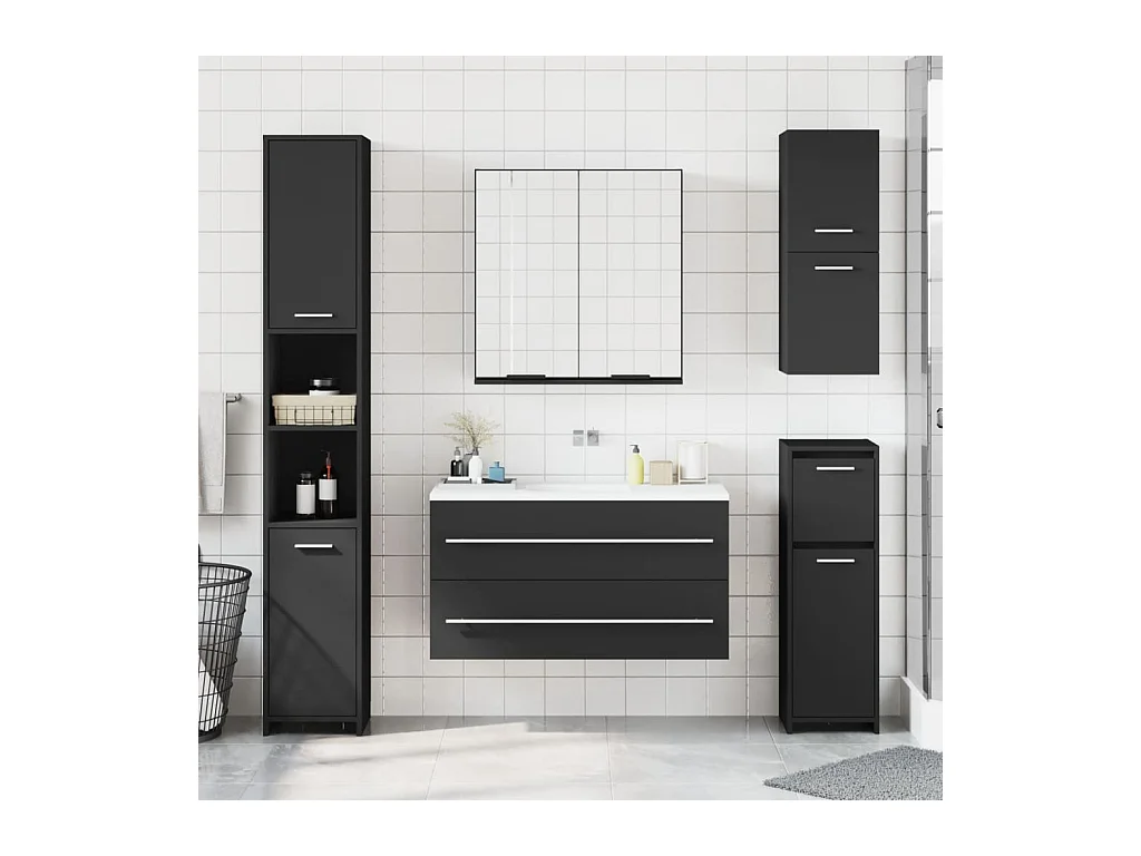 Zwarte badkamerspiegelkast van bewerkt hout