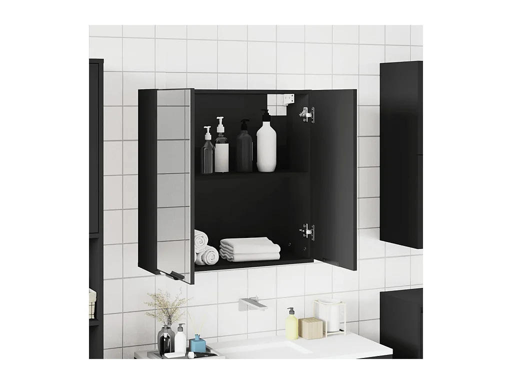 Zwarte badkamerspiegelkast van bewerkt hout