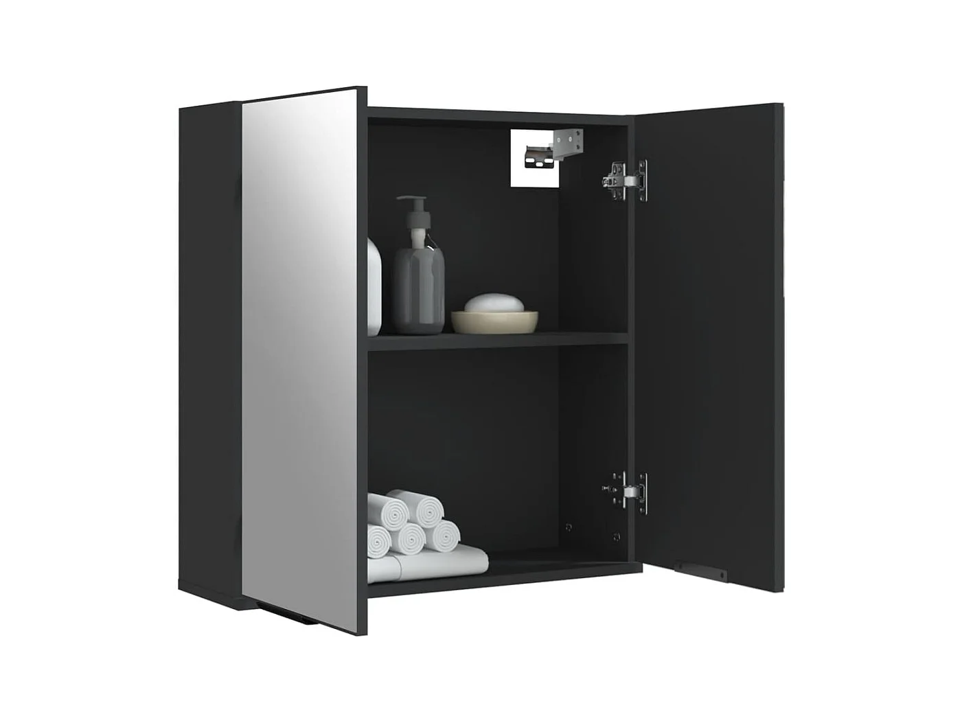 Zwarte badkamerspiegelkast van bewerkt hout