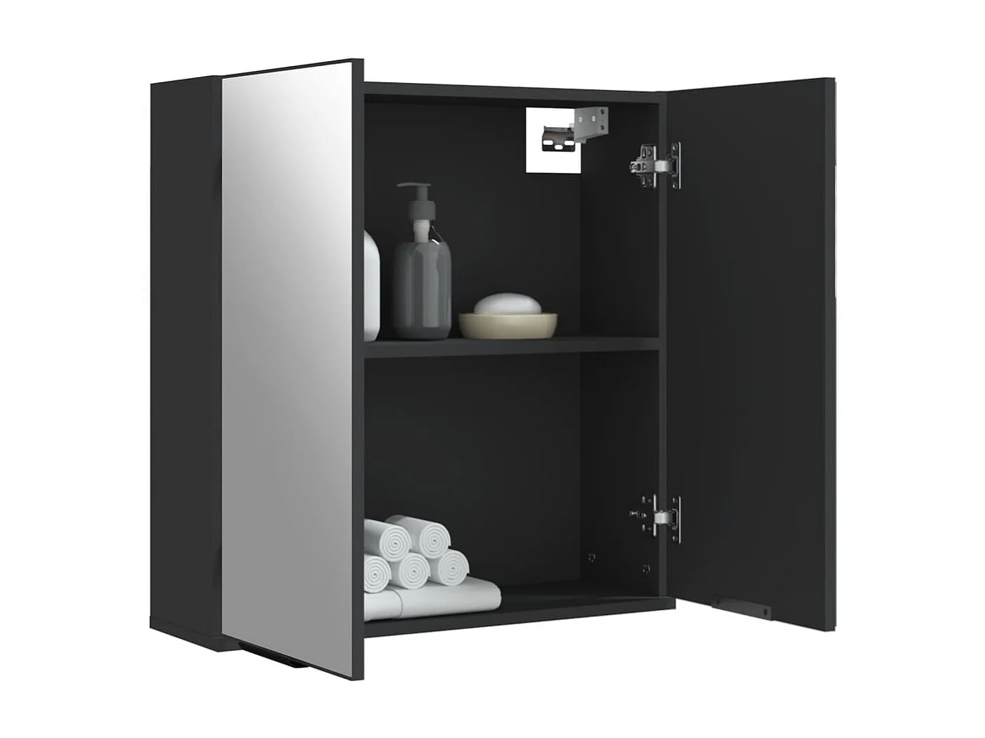 Mobiletto per bagno con specchio in legno ingegnerizzato nero