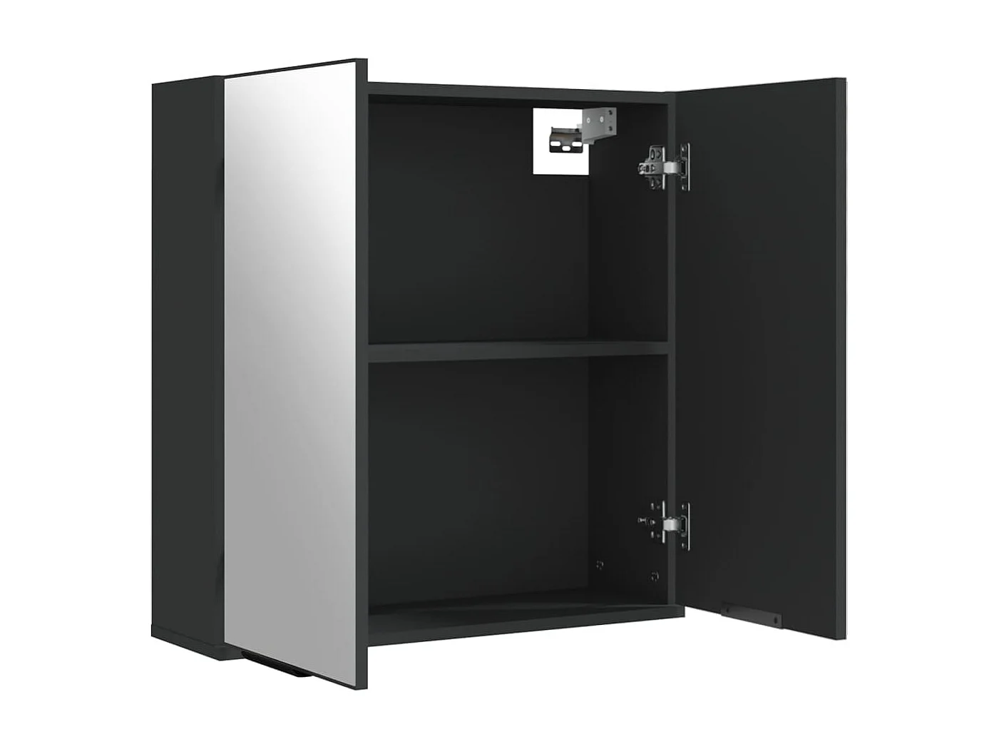 Mobiletto per bagno con specchio in legno ingegnerizzato nero