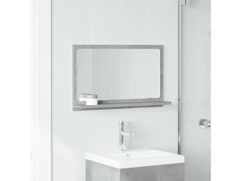 Mobiletto per bagno con specchio in legno ingegnerizzato grigio cemento