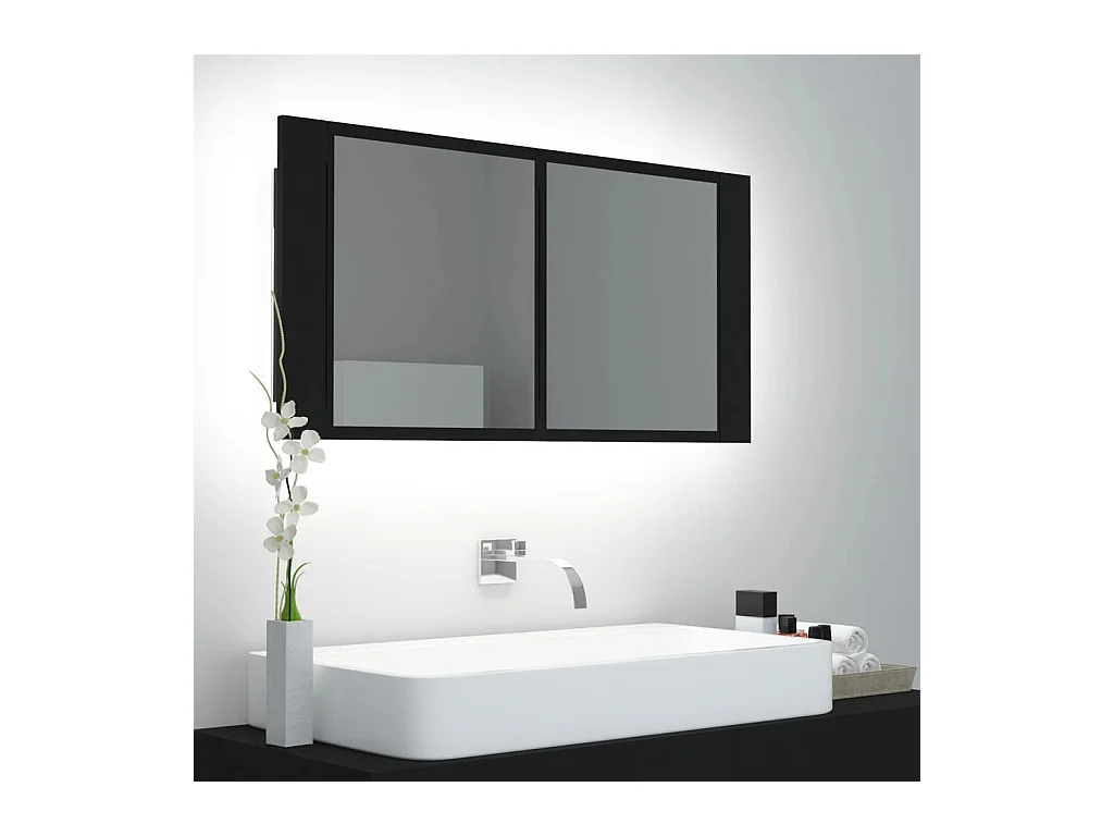 Mobiletto per bagno con specchio LED nero 90x12x45 in acrilico