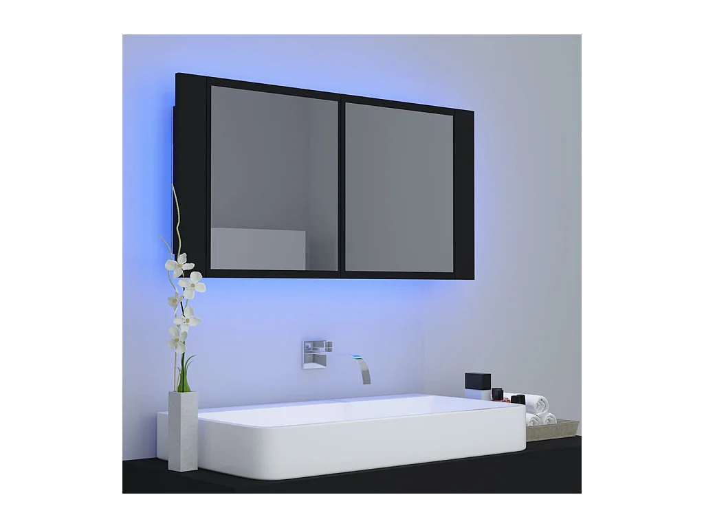 Mobiletto per bagno con specchio LED nero 90x12x45 in acrilico