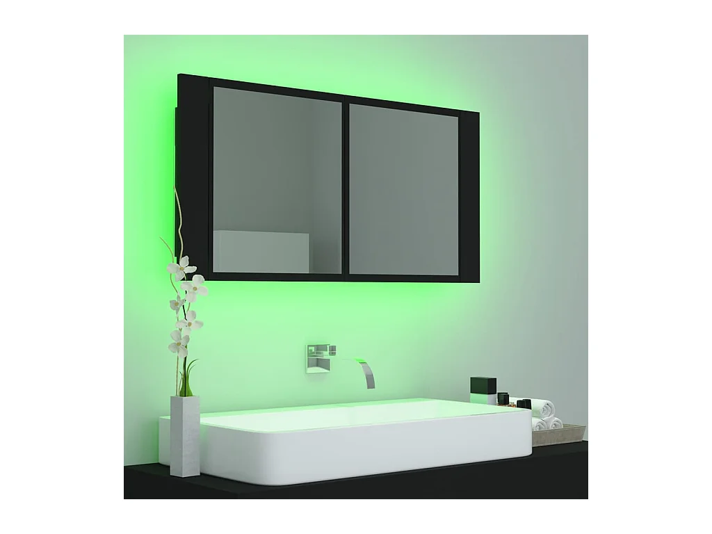 Mobiletto per bagno con specchio LED nero 90x12x45 in acrilico