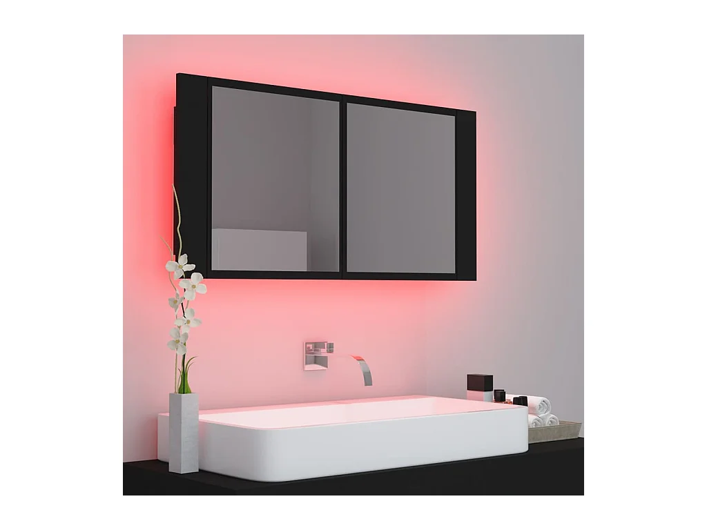 Mobiletto per bagno con specchio LED nero 90x12x45 in acrilico