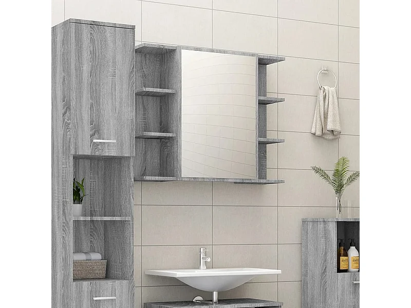Mobiletto per bagno con specchio Sonoma Grey 80x20,5x64cm in legno