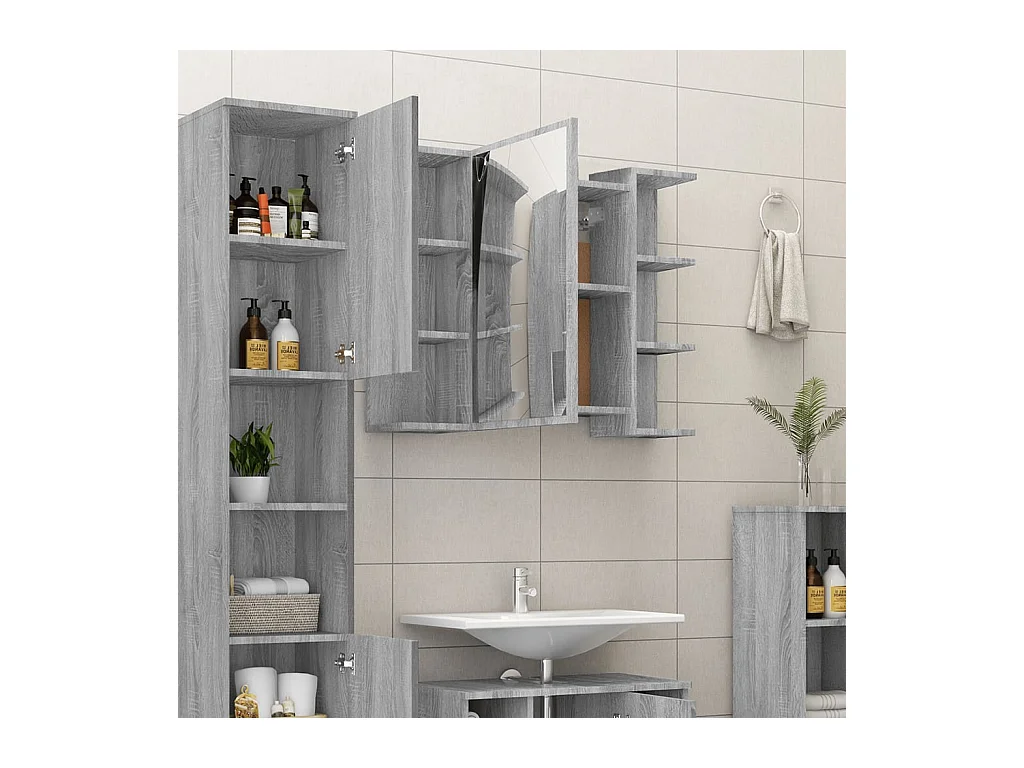 Mobiletto per bagno con specchio Sonoma Grey 80x20,5x64cm in legno