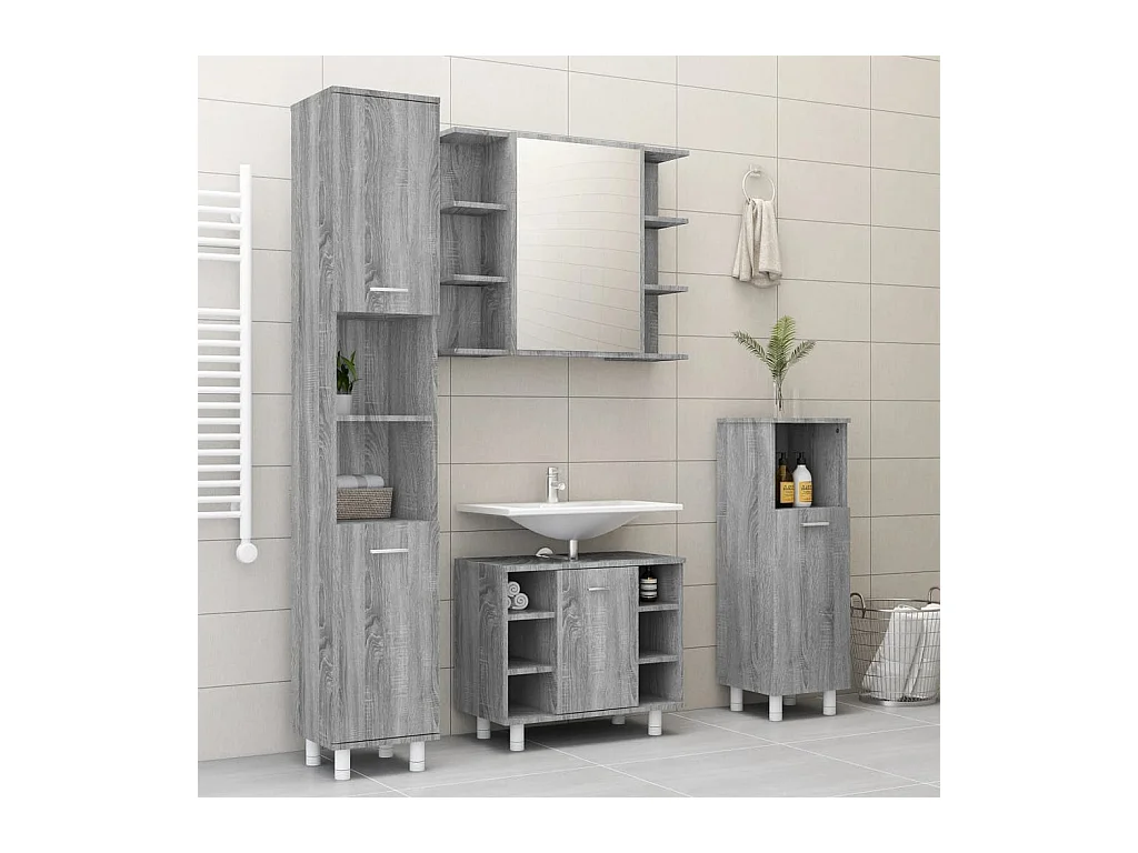 Mobiletto per bagno con specchio Sonoma Grey 80x20,5x64cm in legno