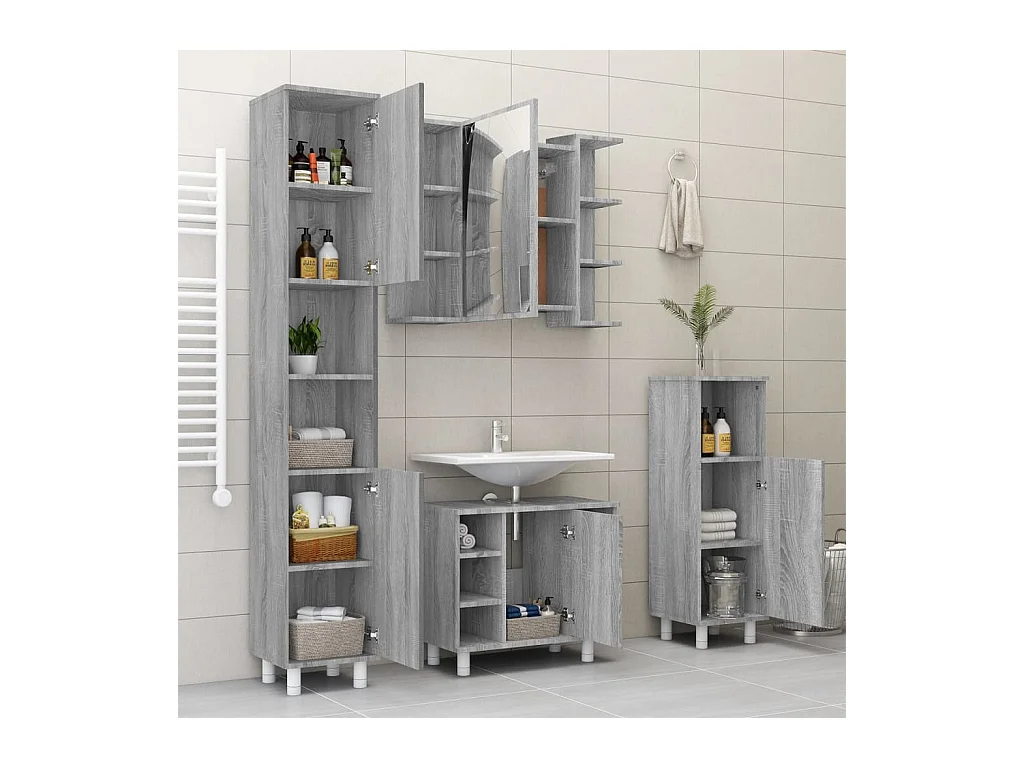 Mobiletto per bagno con specchio Sonoma Grey 80x20,5x64cm in legno