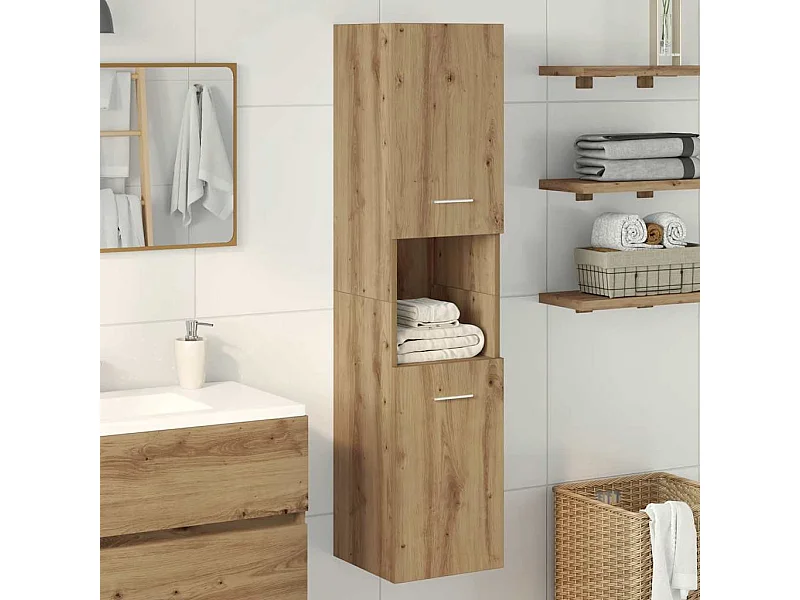 Mobiletto da bagno sospeso in rovere lavorato a mano 30x30x130 cm