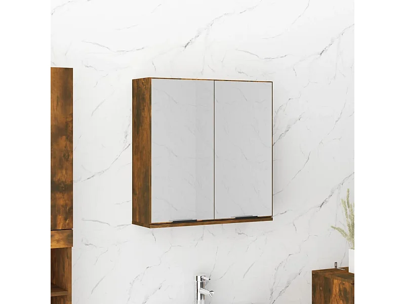 Mueble de baño con espejo de roble ahumado 64x20x67 cm