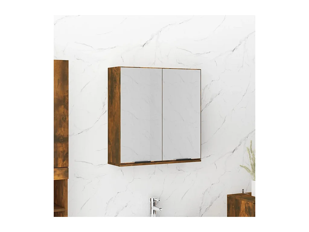 Mueble de baño con espejo de roble ahumado 64x20x67 cm