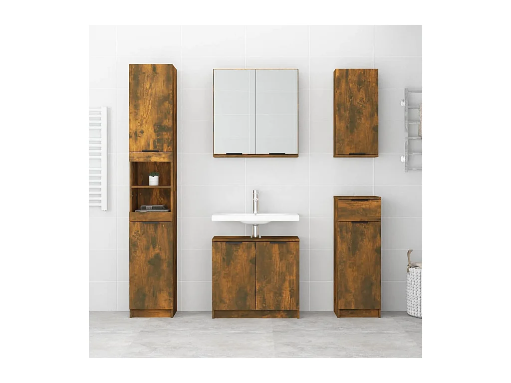 Mueble de baño con espejo de roble ahumado 64x20x67 cm