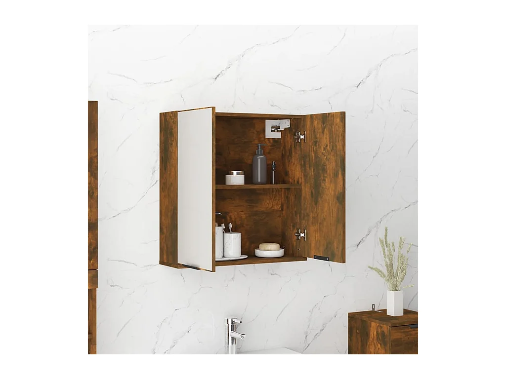 Mueble de baño con espejo de roble ahumado 64x20x67 cm