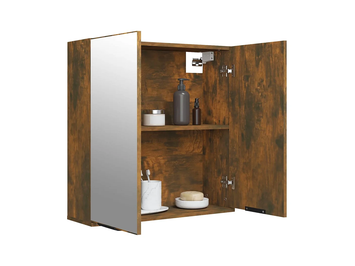 Mueble de baño con espejo de roble ahumado 64x20x67 cm