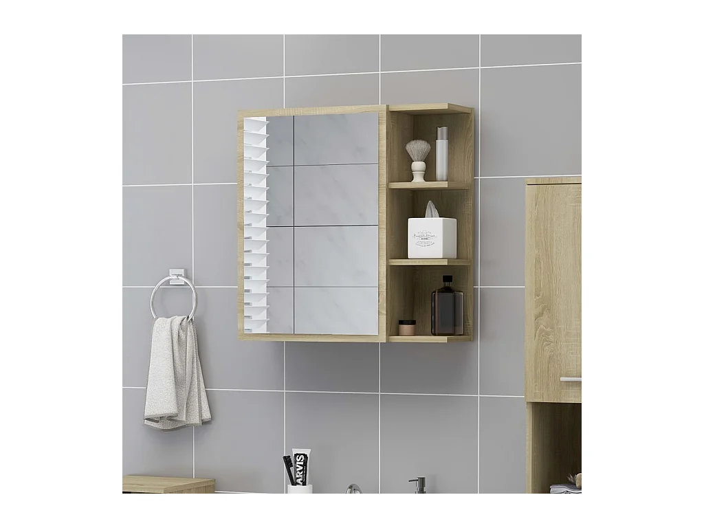 Gabinete de espejo para baño de madera de ingeniería de roble Sonoma