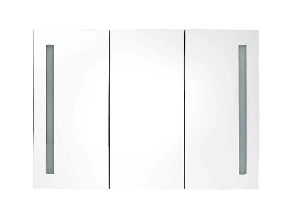 Mobiletto bagno con specchio LED 89x14x62cm Bianco lucido