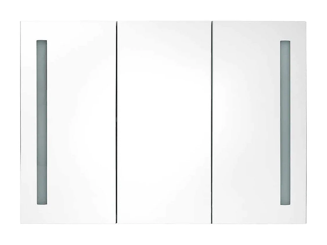 Mobiletto bagno con specchio LED 89x14x62cm Bianco lucido