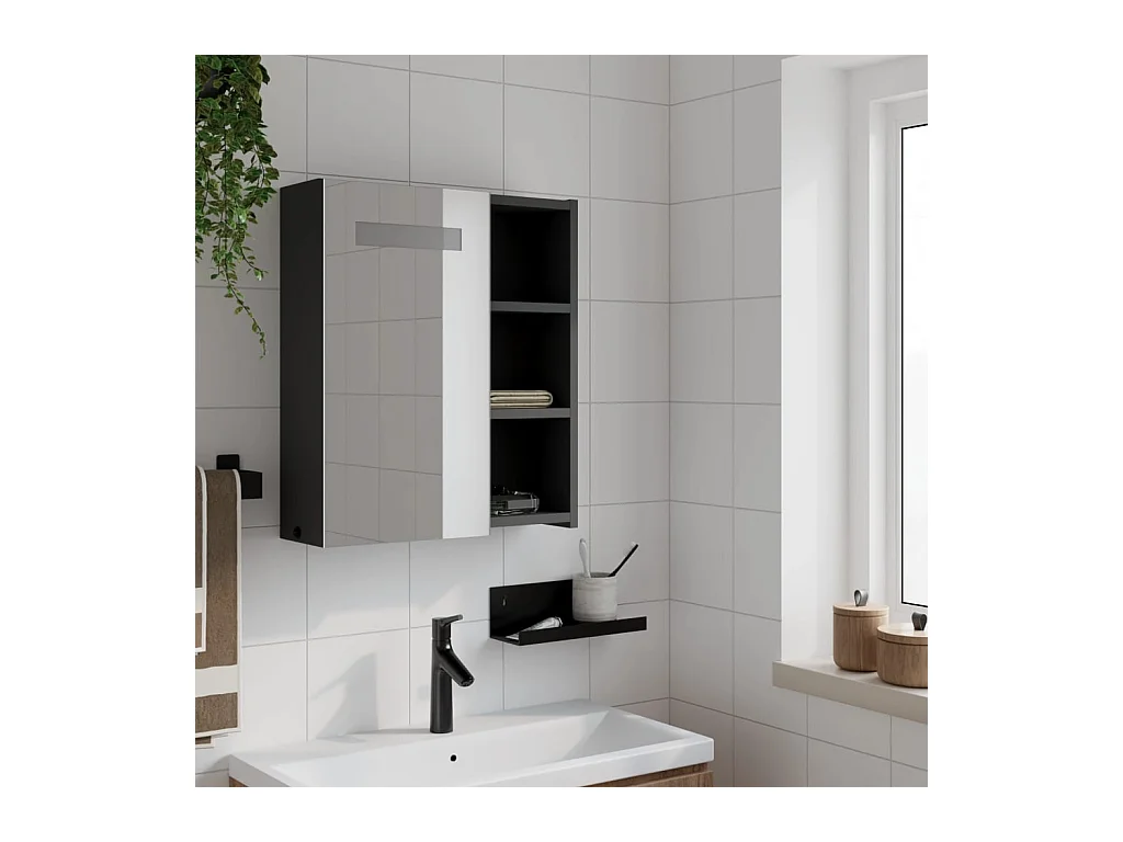 Armoire de salle de bain à miroir avec LED noir 45x13x52 cm