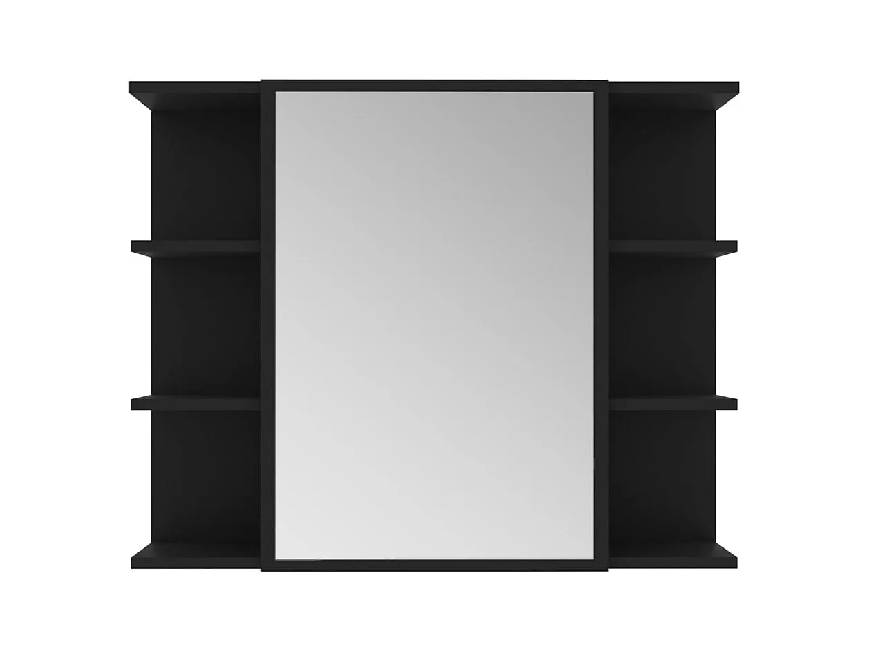 Armoire à miroir de salle de bain Noir Bois d’ingénierie