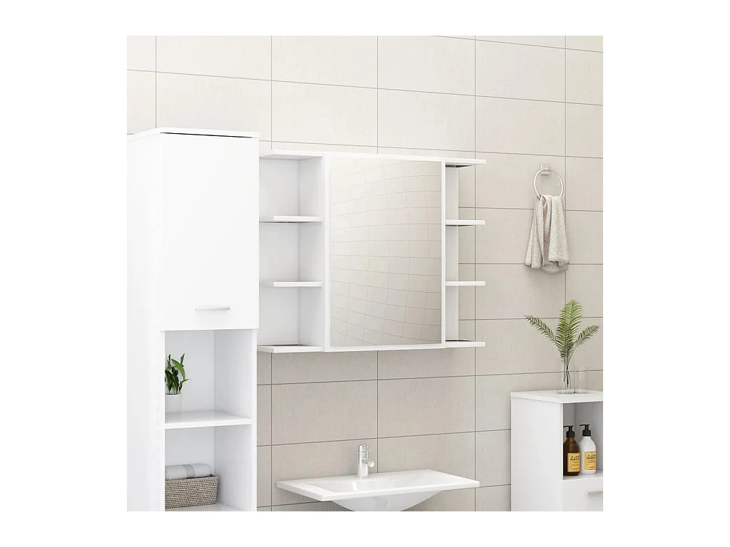 Mueble de baño con espejo de madera de ingeniería blanca