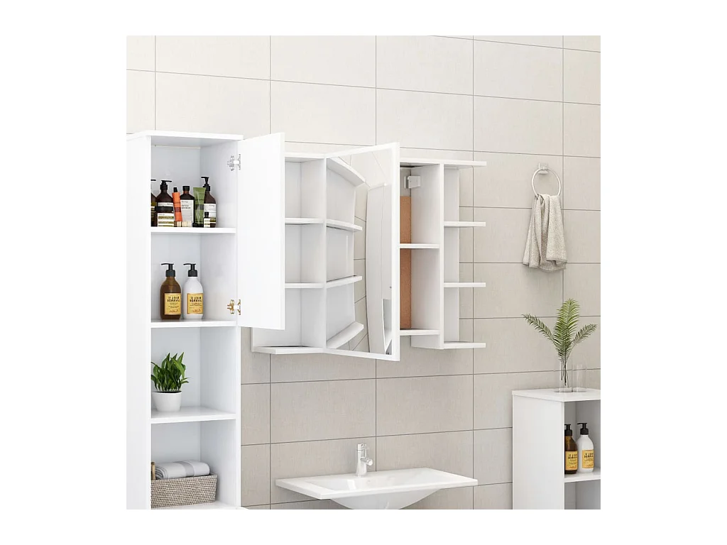 Mueble de baño con espejo de madera de ingeniería blanca