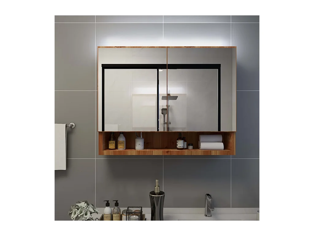Armoire à miroir de salle de bain LED Chêne 80x15x60 cm MDF