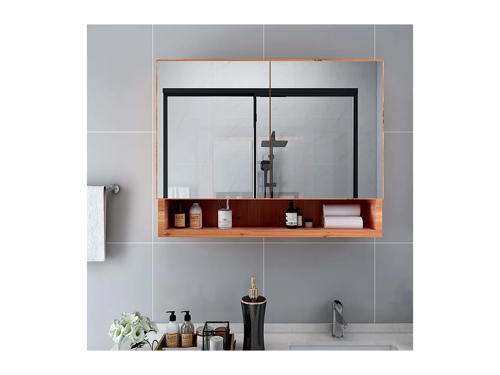 Armario de baño con espejo LED Roble 80x15x60 cm MDF