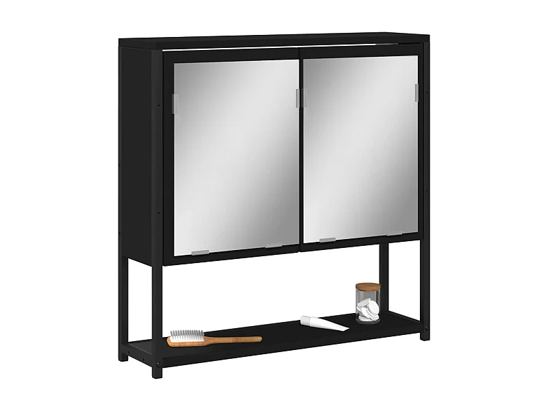 Armoire à miroir de salle de bain noir bois d'ingénierie