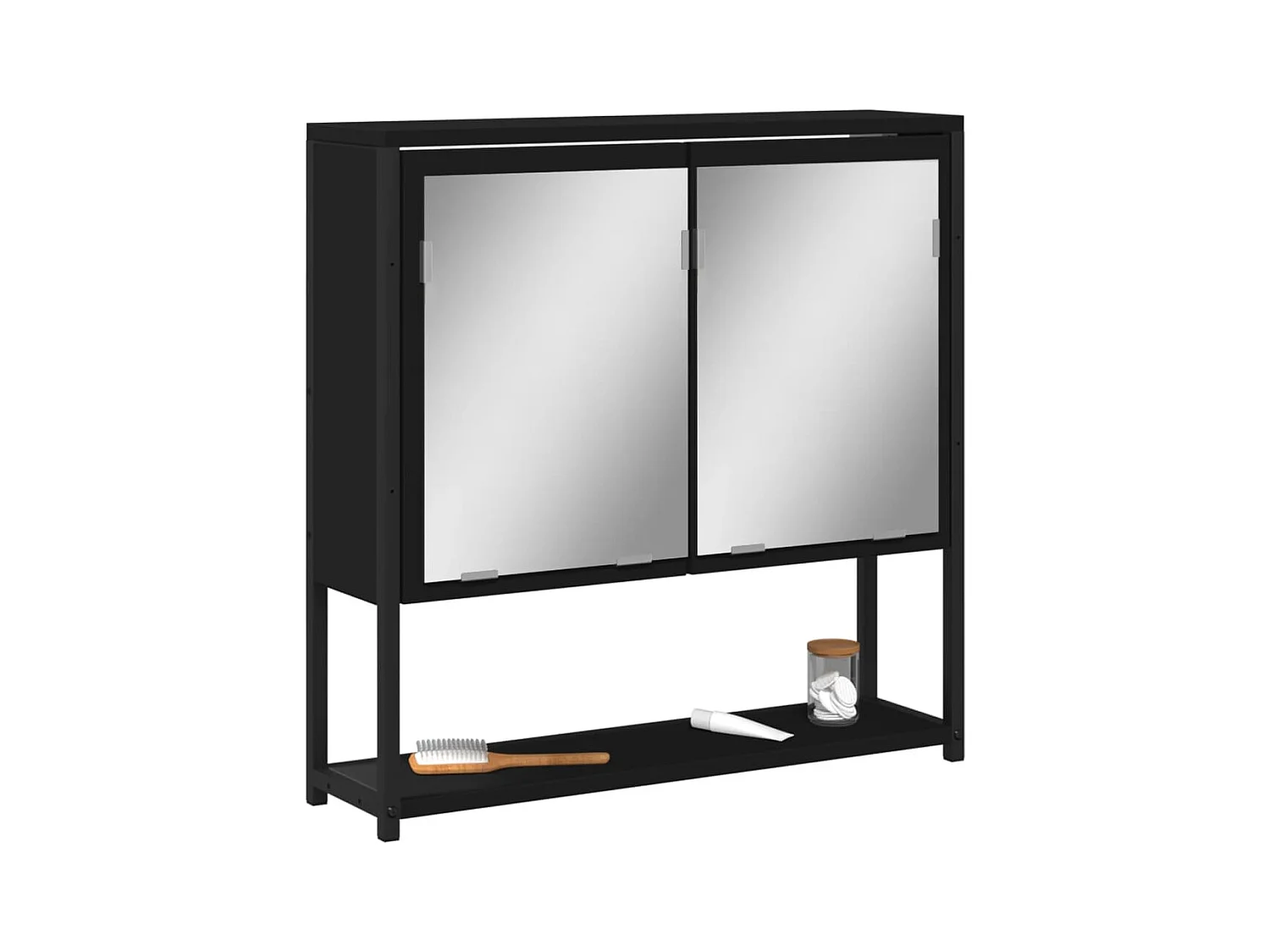 Armoire à miroir de salle de bain noir bois d'ingénierie