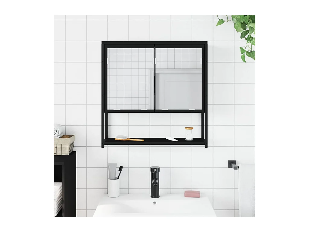 Armoire à miroir de salle de bain noir bois d'ingénierie