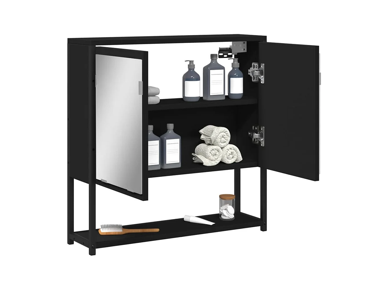 Armoire à miroir de salle de bain noir bois d'ingénierie