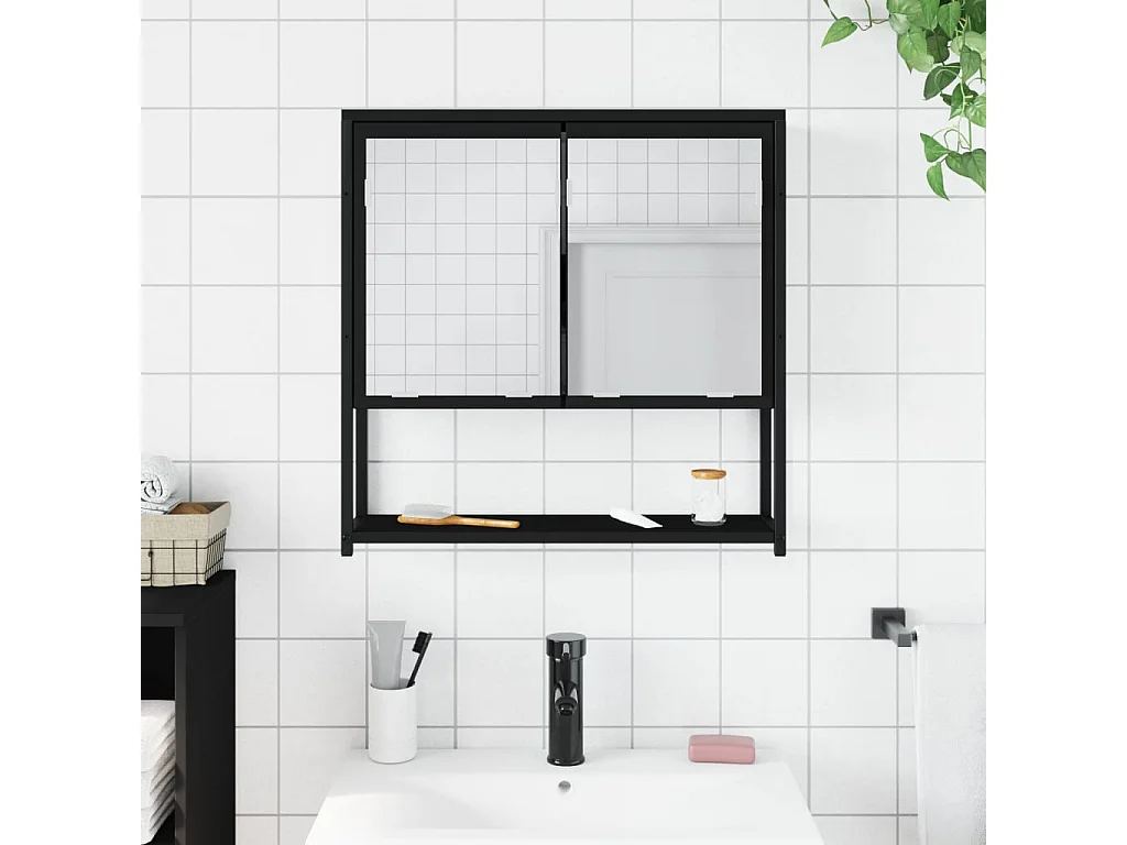 Armoire à miroir de salle de bain noir bois d'ingénierie