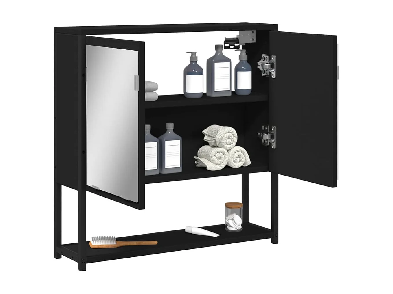 Armoire à miroir de salle de bain noir bois d'ingénierie